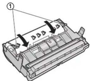 Technical diagram of a mechanical component with labeled parts and directional arrows indicating assembly or movement.