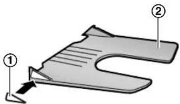 Diagram showing a mechanical component with labeled parts ① and ②, likely illustrating a cutting or assembly process.