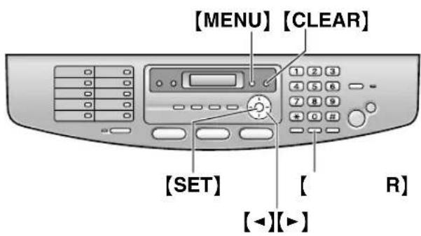 [MENU] [CLEAR] [1 2 3 4 5 6 7 8 9 * 0 #] [SET] [ R] [◀][▶]