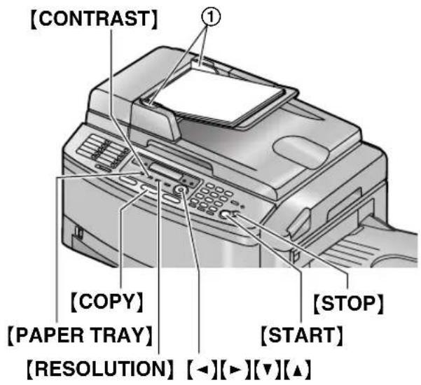 [CONTRAST] ① [COPY] [PAPER TRAY] [RESOLUTION] [◀][▶][▼][▲] [STOP] [START]