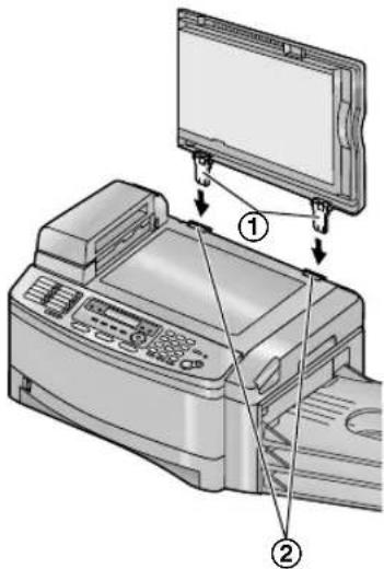 Diagram of a printer with labeled parts showing front and back views, including a screen and printer casing.