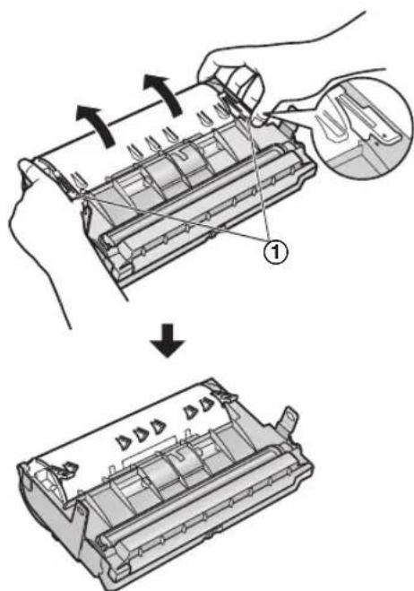 Diagram illustrating the process of a device's internal structure before and after assembly, with labeled parts and directional arrows.