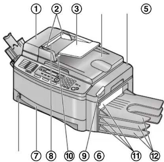 Diagram of a printer with numbered parts for identification and assembly reference