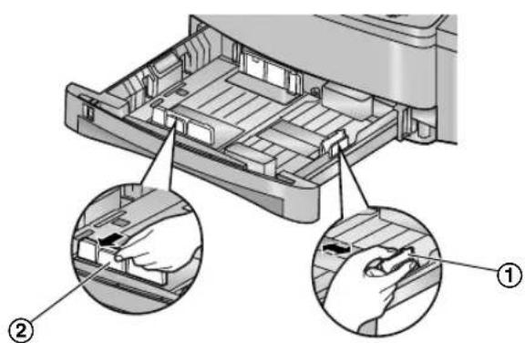 Technical diagram showing a device's internal structure with two magnified views labeled ① and ②, highlighting hand tool positioning.