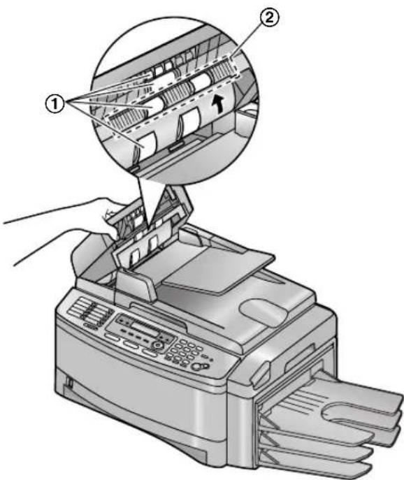 Diagram showing printer operation with labeled parts, including a hand inserting a printer into a printer's main page.