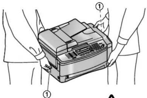 Diagram showing hands operating a printer with numbered parts labeled ①