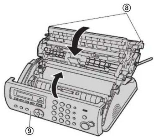 Diagram of a printer with numbered parts and directional arrows indicating process flow