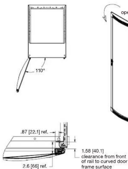 110° .87 [22.1] ref. 2.6 [66] ref. 1.58 [40.1] clearance from front of rail to curved door frame surface