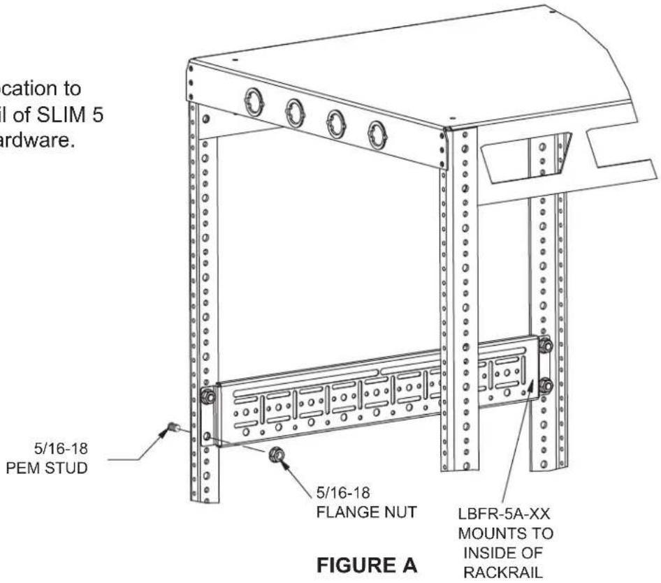 cation to l of SLIM 5 hardware. 5/16-18 PEM STUD 5/16-18 FLANGE NUT LBFR-5A-XX MOUNTS TO INSIDE OF RACKRAIL FIGURE A