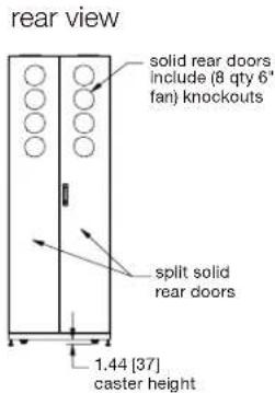 rear view solid rear doors include (8 qty 6" fan) knockouts split solid rear doors 1.44 [37] caster height
