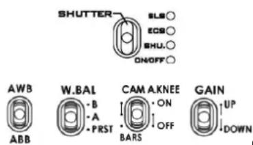 SHUTTER SLB ECS SHU. ON/OFF AWB ABB W.BAL - B - A - PRST CAM.A.KNEE ON OFF BARS GAIN UP DOWN