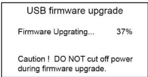 USB firmware upgrade Firmware Upgrating... 37% Caution ! DO NOT cut off power during firmware upgrade.