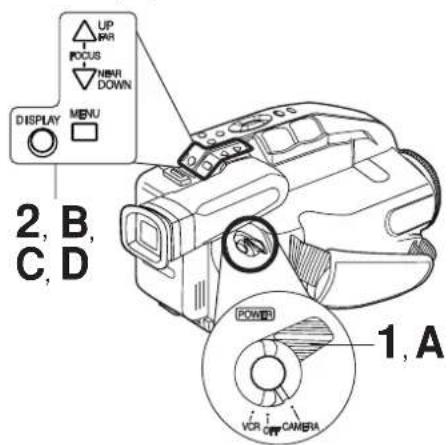 UP RJR FOCUS HMR DOWN DISPLAY MENU 2, B, C, D POWER VCR OFF CAMERA 1, A