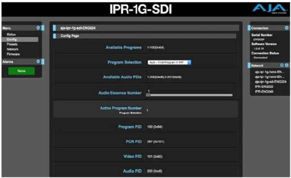 AJA IPT-1G-HDMI - Config Screen for IPR-1G Models - 2