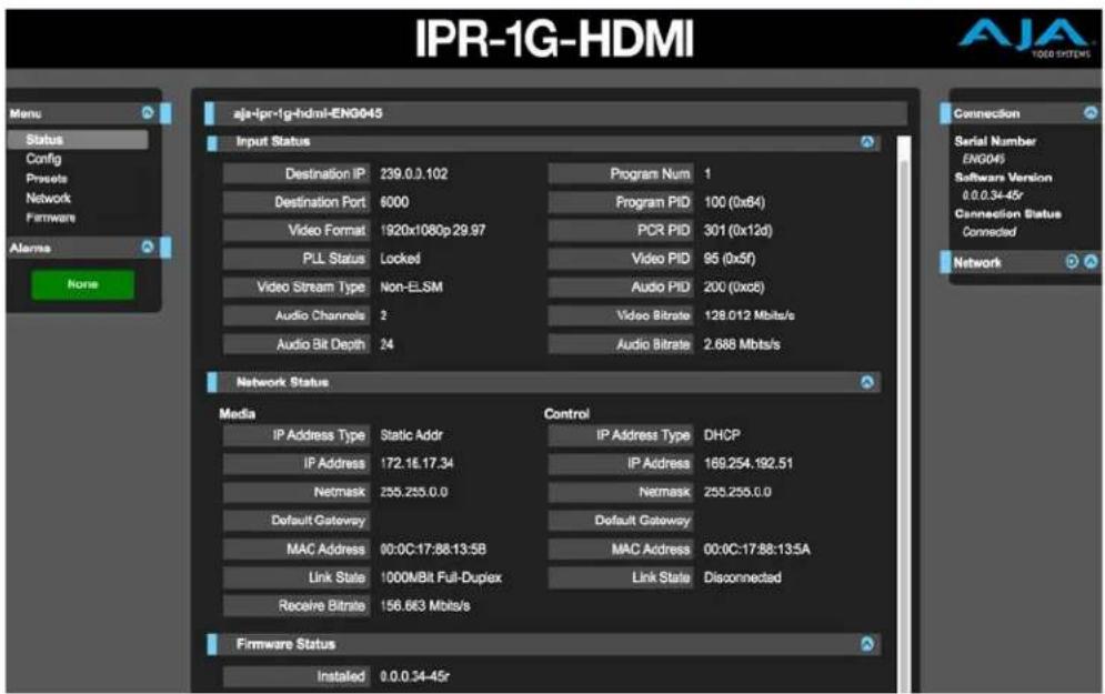 AJA IPT-1G-HDMI - IPT-1G-HDMI Status Screen - 2