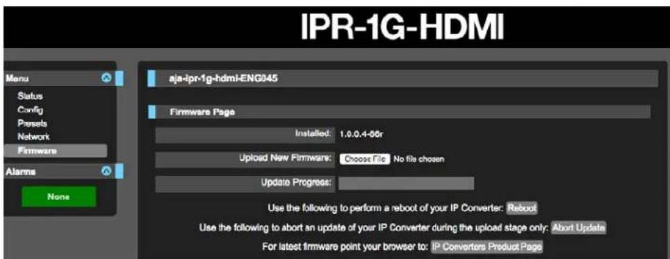 AJA IPT-1G-HDMI - Firmware Screen - 1