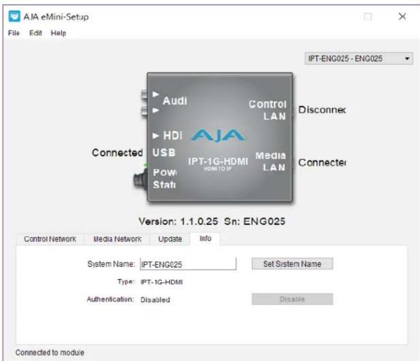AJA IPT-1G-HDMI - Info Tab Screen - 1