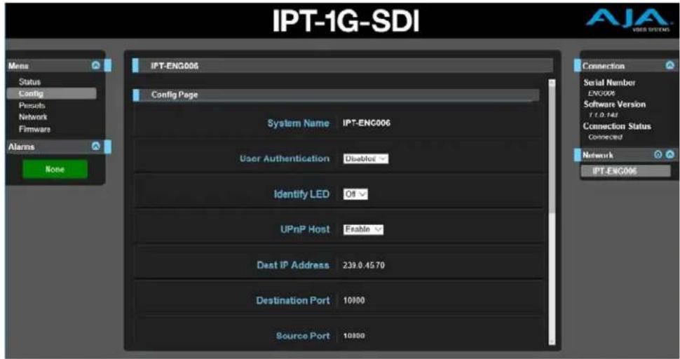 AJA IPT-1G-HDMI - Config Screen for IPT-1G Models - 1