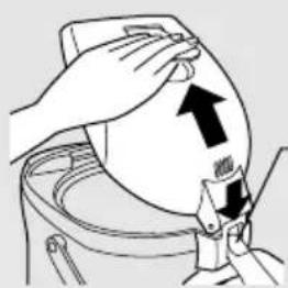 Diagram showing hand positioning of a toilet with an upward arrow and Chinese label '翻' indicating direction