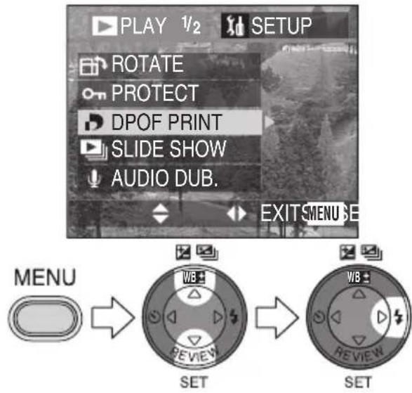 PANASONIC Lumix DMC-FC70GD - [DPOF PRINT]를 선택합니다. - 1