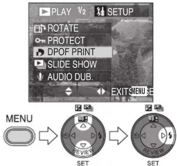 PANASONIC Lumix DMC-FC70GD - [DPOF PRINT]를 선택합니다. - 1