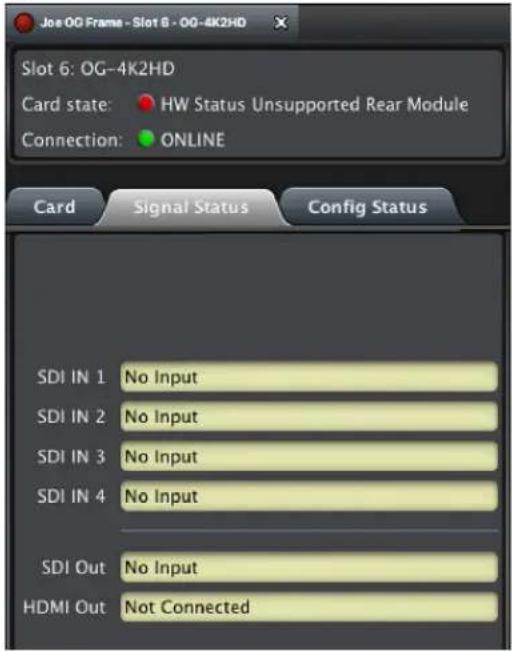 AJA OG-4K2HD - Signal Indicators in the Dashboard Control System - 1