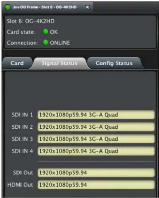 AJA OG-4K2HD - Signal Indicators in the Dashboard Control System - 2