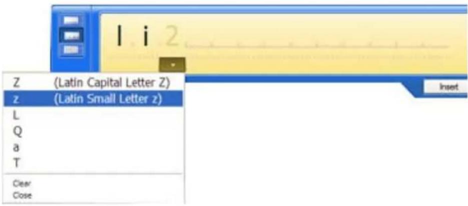 Z (Latin Capital Letter Z) z (Latin Small Letter z) L Q a T Clear Close