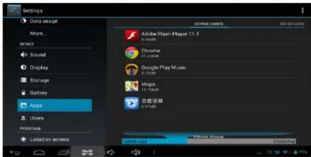 Settings Data usage More... SPICEF Sound Display Storage Battery Apps Users PERSONAL Location access Adobe Flash Players 11.1 4.1 KB Chrome 37.4 KB Google Play Music 8.1 KB Maps 13.7 KB 百度视频 6.0 KB Internal drag 25MB/98ms
