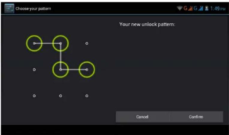 Choose your pattern Your new unlock pattern: Cancel Confirm