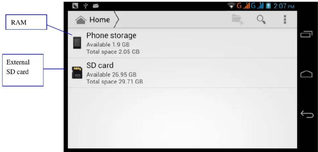 RAM External SD card Phone storage Available 1.9 GB Total space 2.05 GB SD card Available 26.95 GB Total space 29.71 GB