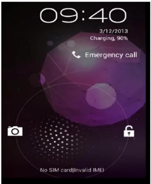 09:40 3/12/2013 Charging, 90% Emergency call No SIM card\Invalid IMEI