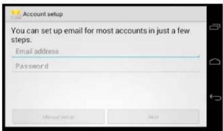 Account setup You can set up email for most accounts in just a few steps. Email address Password Manual setup Next