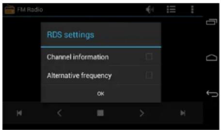 FM Radio RDS settings Channel information Alternative frequency OK
