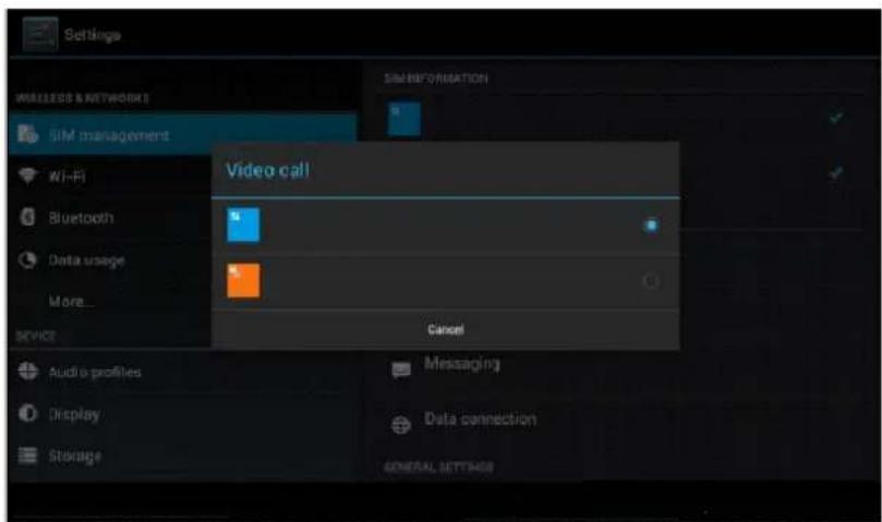 Settings IMSEES & NETWORKS SIM management Wi-Fi Bluetooth Data usage More... Video call Cancel Audio profiles Display Storage SIM REFORMATION Messaging Data connection GENERAL SETTINGS