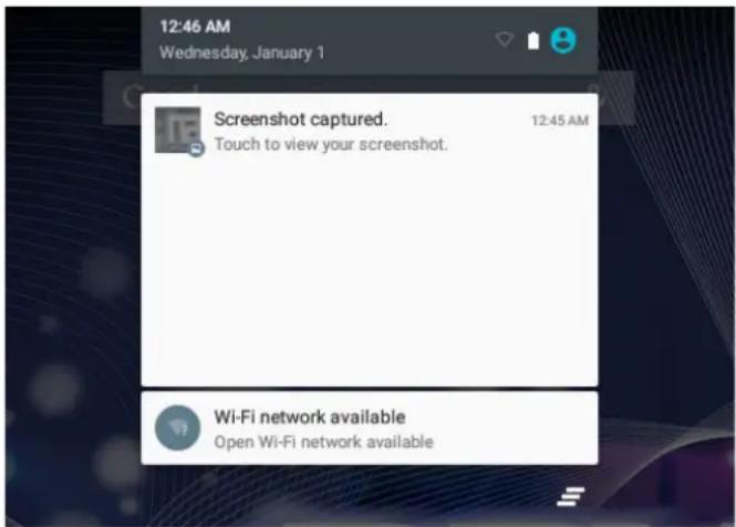 12:46 AM Wednesday, January 1 Screenshot captured. Touch to view your screenshot. 12:45 AM Wi-Fi network available Open Wi-Fi network available