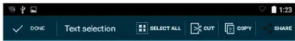 DONE Text selection SELECT ALL CUT COPY SHARE
