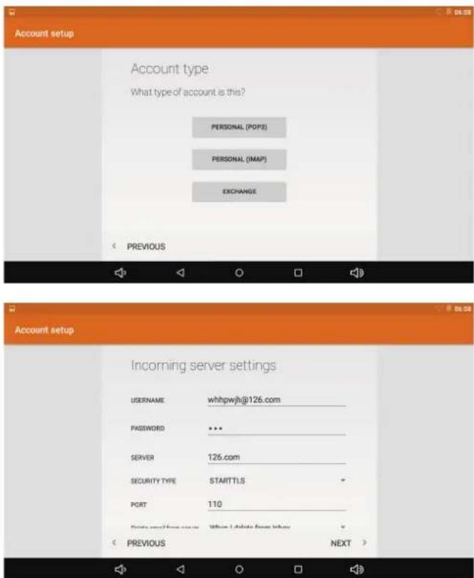 Account setup Account type What type of account is this? PERSONAL (POP2) PERSONAL (IMAP) EXCHANGE PREVIOUS Account setup Incoming server settings USERNAME whhpwjh@126.com PASSWORD *** SERVER 126.com SECURITY TYPE STARTTLS PORT 110 © This version from user: When I delete from this by PREVIOUS NEXT >