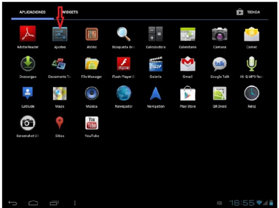 APPLICACIONES WIDGETS TIENDA Adobe Reader Ajustes Aldiko Búsqueda de C Calculadora Calendario Cámara Correo Descargas Documents To File Manager Flash Player S Galería Gmail Google Talk Hi-Q MP3 Rec Latitude Maps Música Navegador Navigation Play Store QR Droid Reloj Screenset UK Sitios YouTube