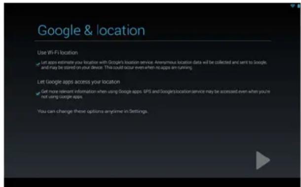 Google & location Use Wi-Fi location Let apps estimate your location with Google's location service: Anonymous location data will be collected and sent to Google, and may be stored on your device. That could occur even when no apps are running. Let Google apps access your location Get more relevant information when using Google apps. GPS and Google's location service may be accessed, even when you're not using Google apps. You can change these options anytime in Settings.