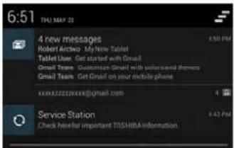 6:51 THU MAY 21 4 new messages Robert Arcwo My New Toilet Tablet User Get started with Gmail Gmail Team Customize Gmail with colorsand devices Gmail Team Get Gmail on your mobile phone xxxxzzzzxxxx@gmail.com Service Station Check herefor important TOSHIBA information.