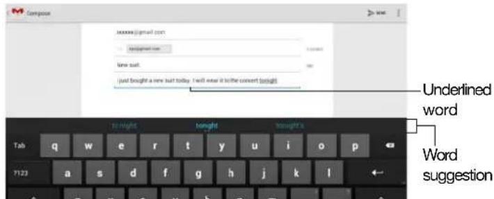 Compose above@gmail.com underlined word Word suggestion
