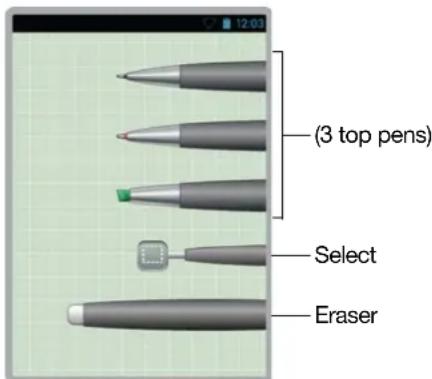(3 top pens) Select Eraser