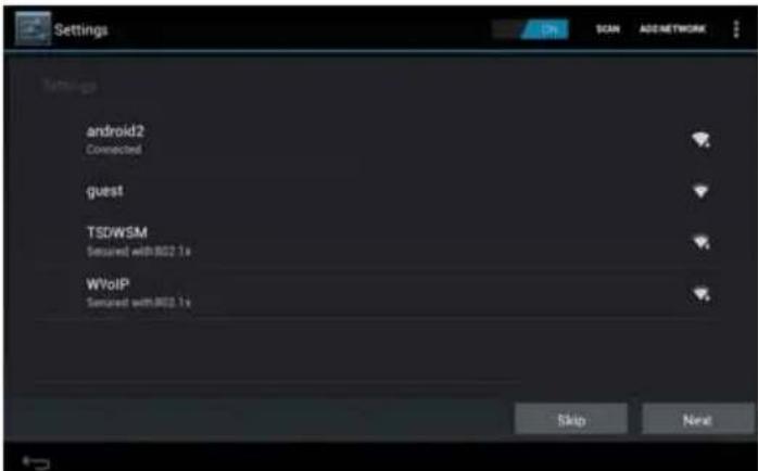 Settings android2 Connected guest TSOWSM Secured with iOS 1s WVoIP Secured with iOS 1s Skip Next