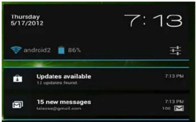Thursday 5/17/2012 7:13 android2 86% Updates available 12 updates found. 15 new messages taiscse@gmail.com 7:13 PM 7:13 PM 100