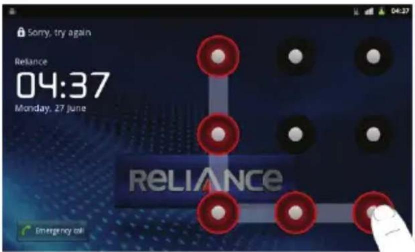 ZTE Reliance 3G Tab - Unlock the screen with a pattern - 2