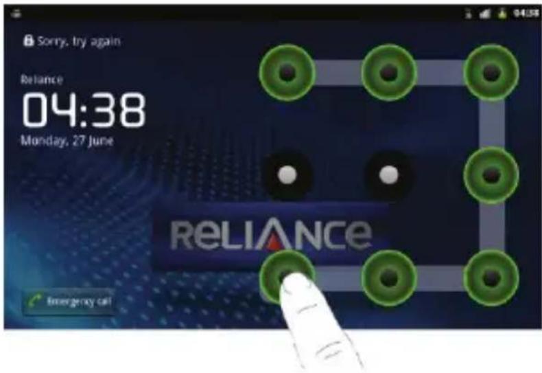 ZTE Reliance 3G Tab - Unlock the screen with a pattern - 1