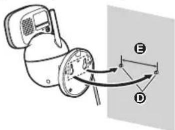 Diagram showing a device with labeled components A, D, and E, illustrating a mechanical or electrical component assembly.