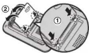 Diagram showing two mechanical components labeled ① and ②, with directional arrows indicating movement or force on parts.