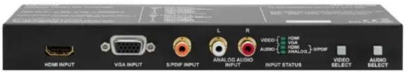 HDMI INPUT VGA INPUT S/PDIF INPUT L R VIDEO HDMI VGA HDMI ANALOG AUDIO S/PDIF INPUT STATUS VIDEO SELECT AUDIO SELECT